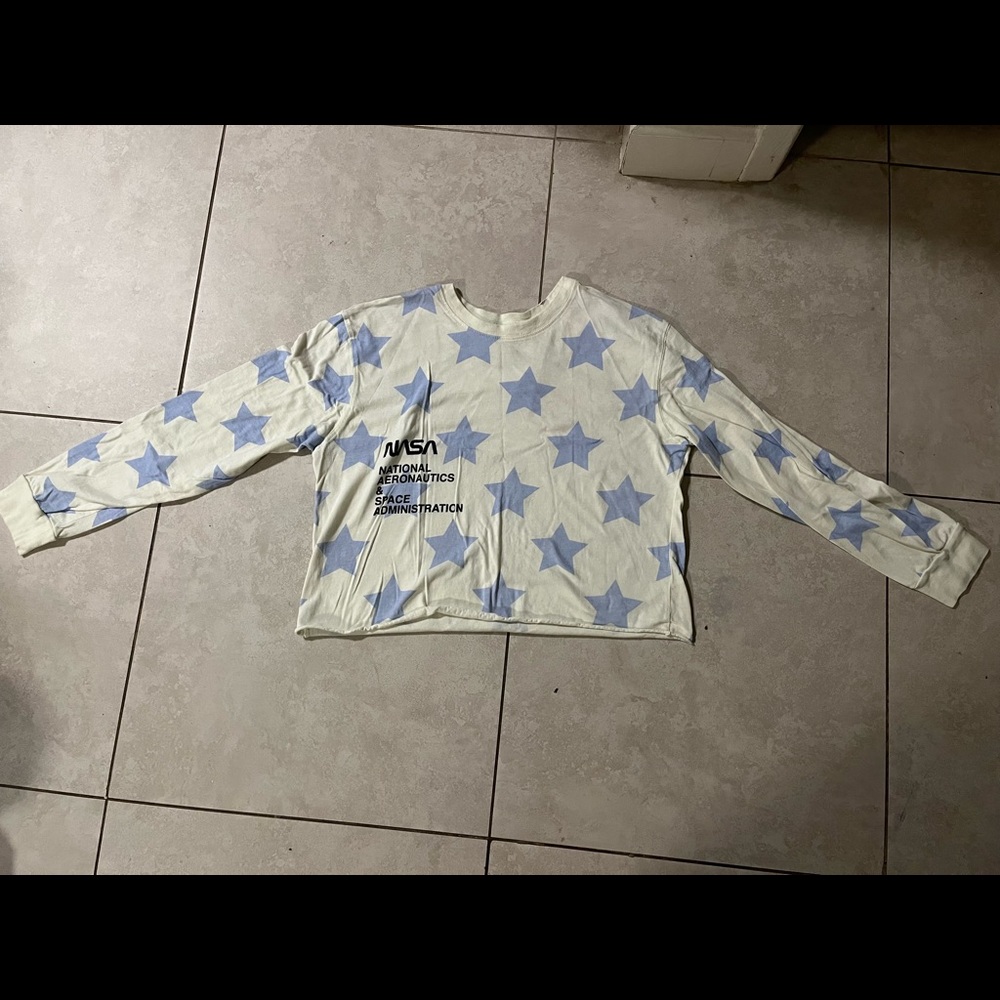 NASA white long sleeve with blue stars